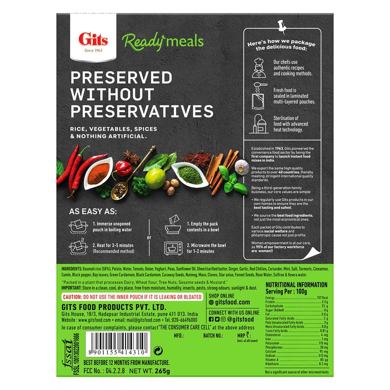 Gits Ready to Eat Veg Biryani, 795g (Pack of 3 X 265g Each) - Image 4